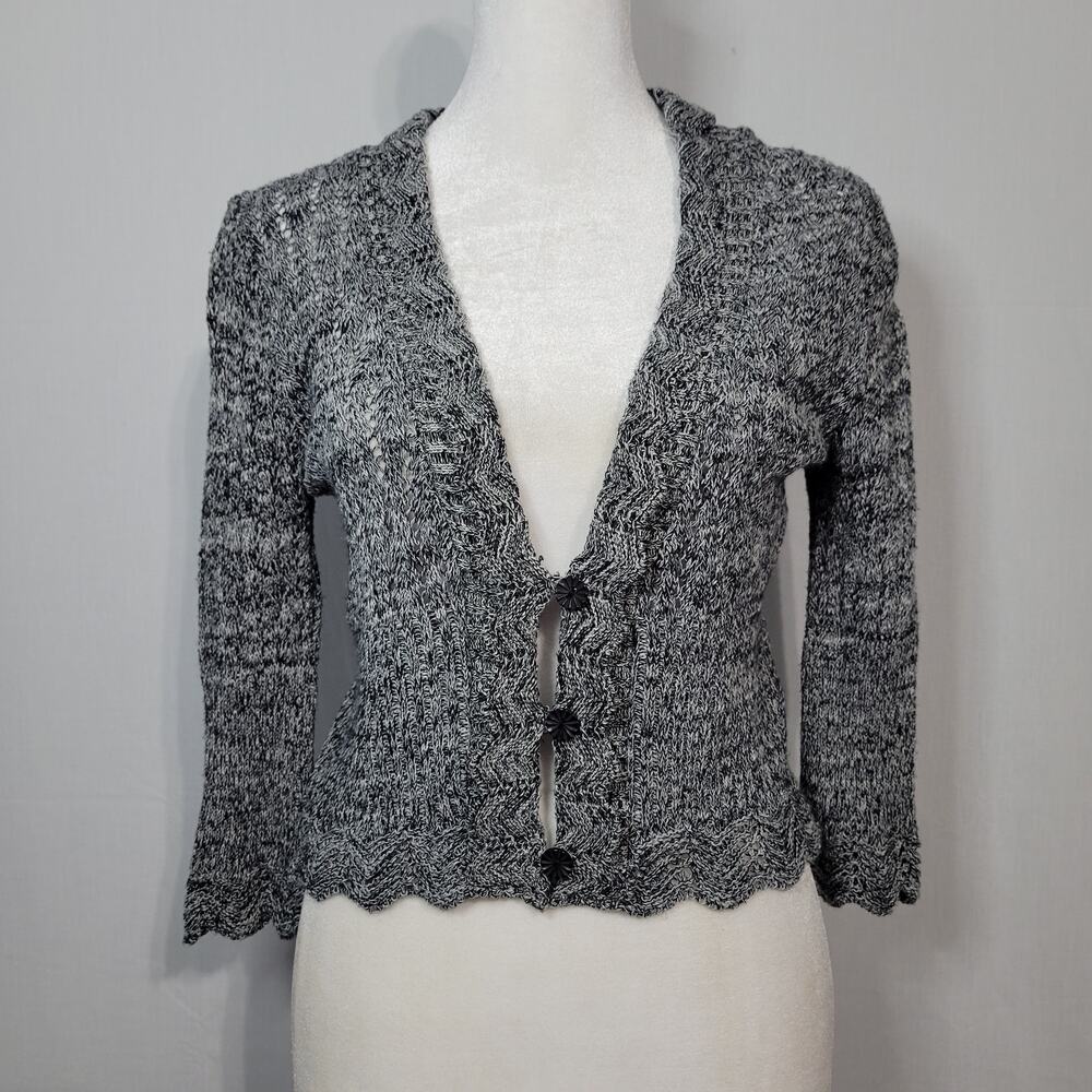 Vintage Open Knit 3/4 Sleeve Cardigan size M Gray Y2K Preppy Office Siren USA